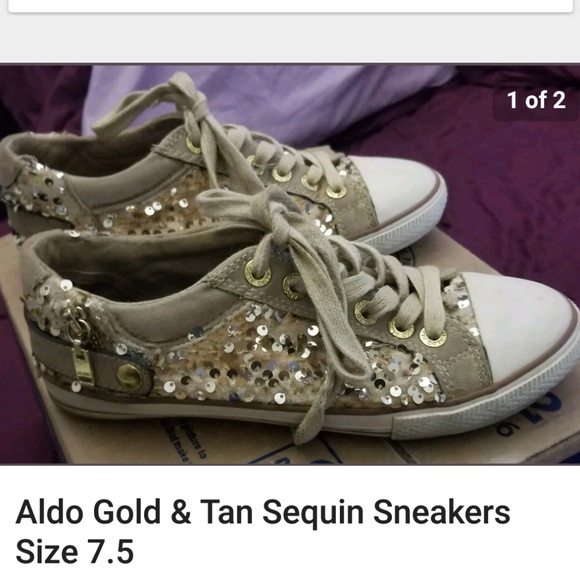 Aldo Shoes - Aldo gold/tan/white sequin sneakers size 7.5